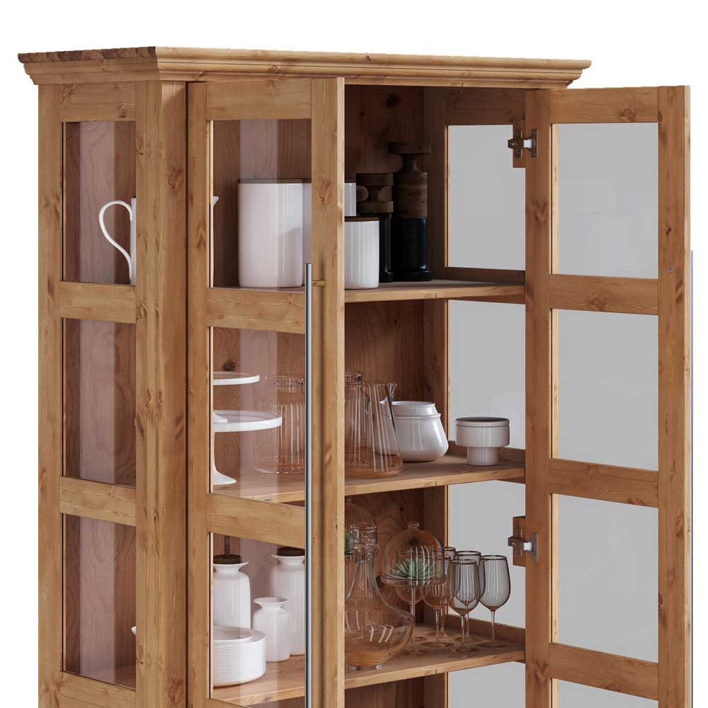 Kiefernholz Vitrine Glastür im Modern Country Style - Noellisa