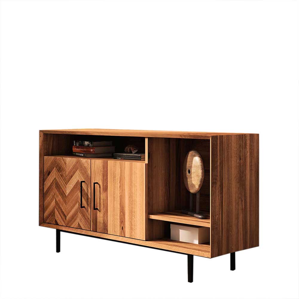 Modernes Sideboard aus Eiche mit zwei Türen, offenen Fächern und Metallfüßen – Kerfa