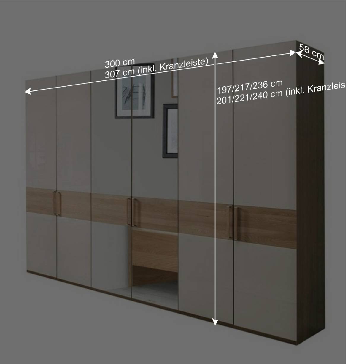 6-türiger Kleiderschrank mit 3 Meter Länge - Emdsiva