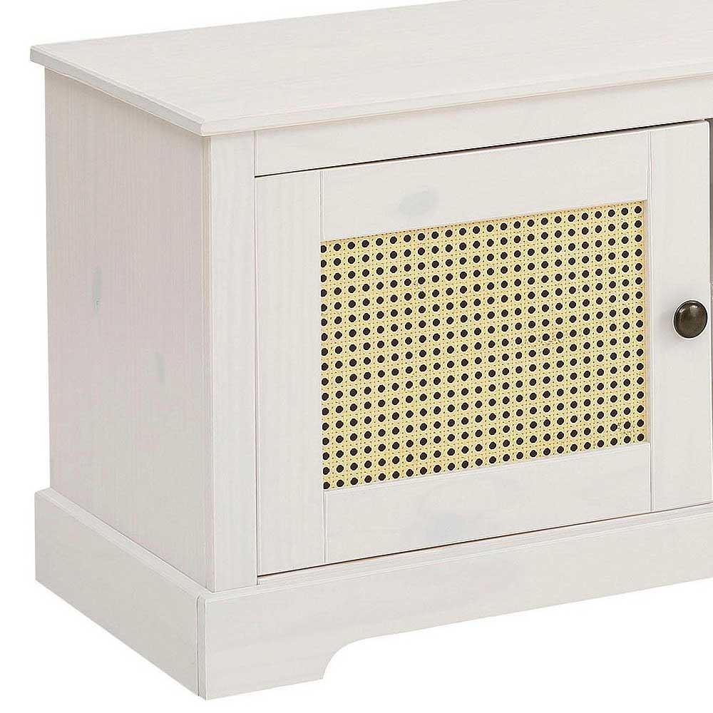 Weißes TV Board 2-türig mit Geflecht - Isvair