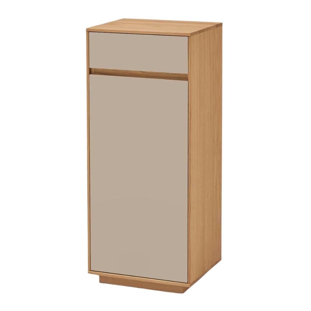 Schmaler Flurschrank Hochschrank mit Schublade und Tür in Holz und beige – Nova