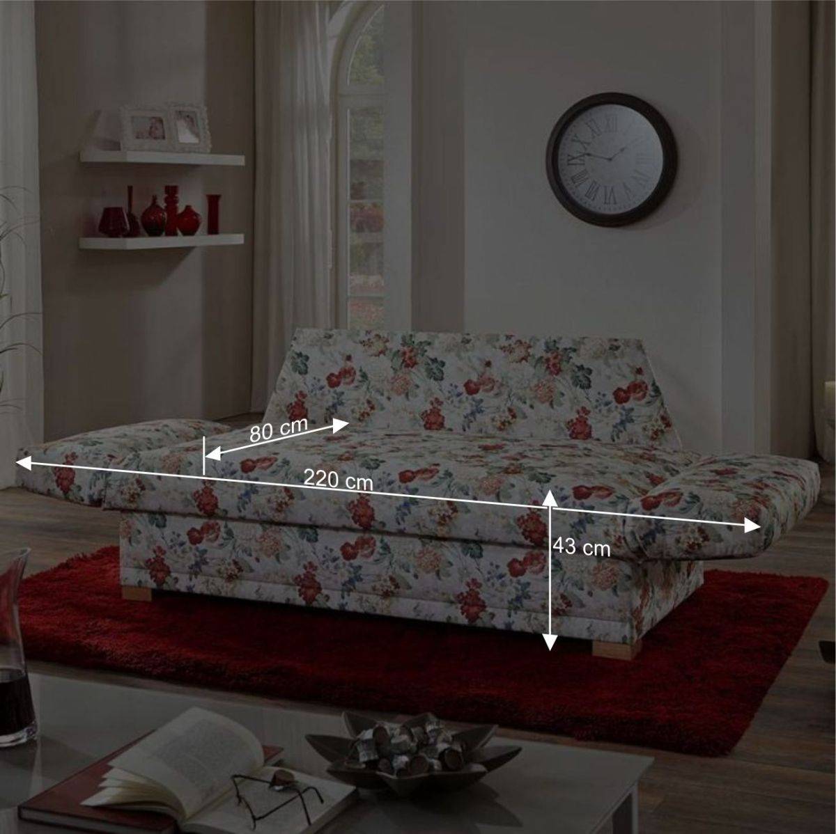 176x84x86 Landhaus Schlafsofa mit Blumen - Daniele