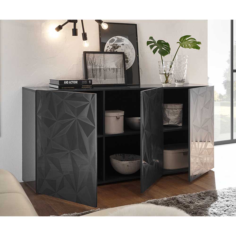 Hochglänzendes Designsideboard in Anthrazit - Kuriasna