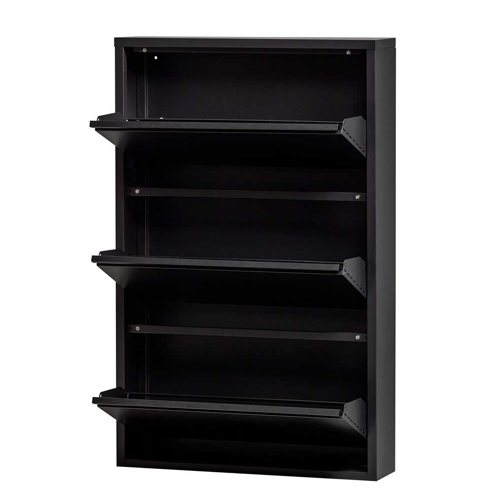 Schmaler Schuhschrank schwarz mit drei offenen F
chern f
 die Diele – Matic