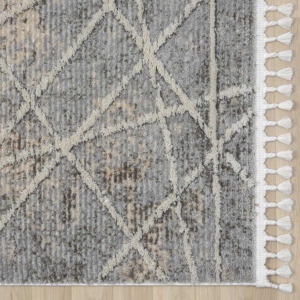 Teppich mit Fransen in Beige & Grau - Fulivia