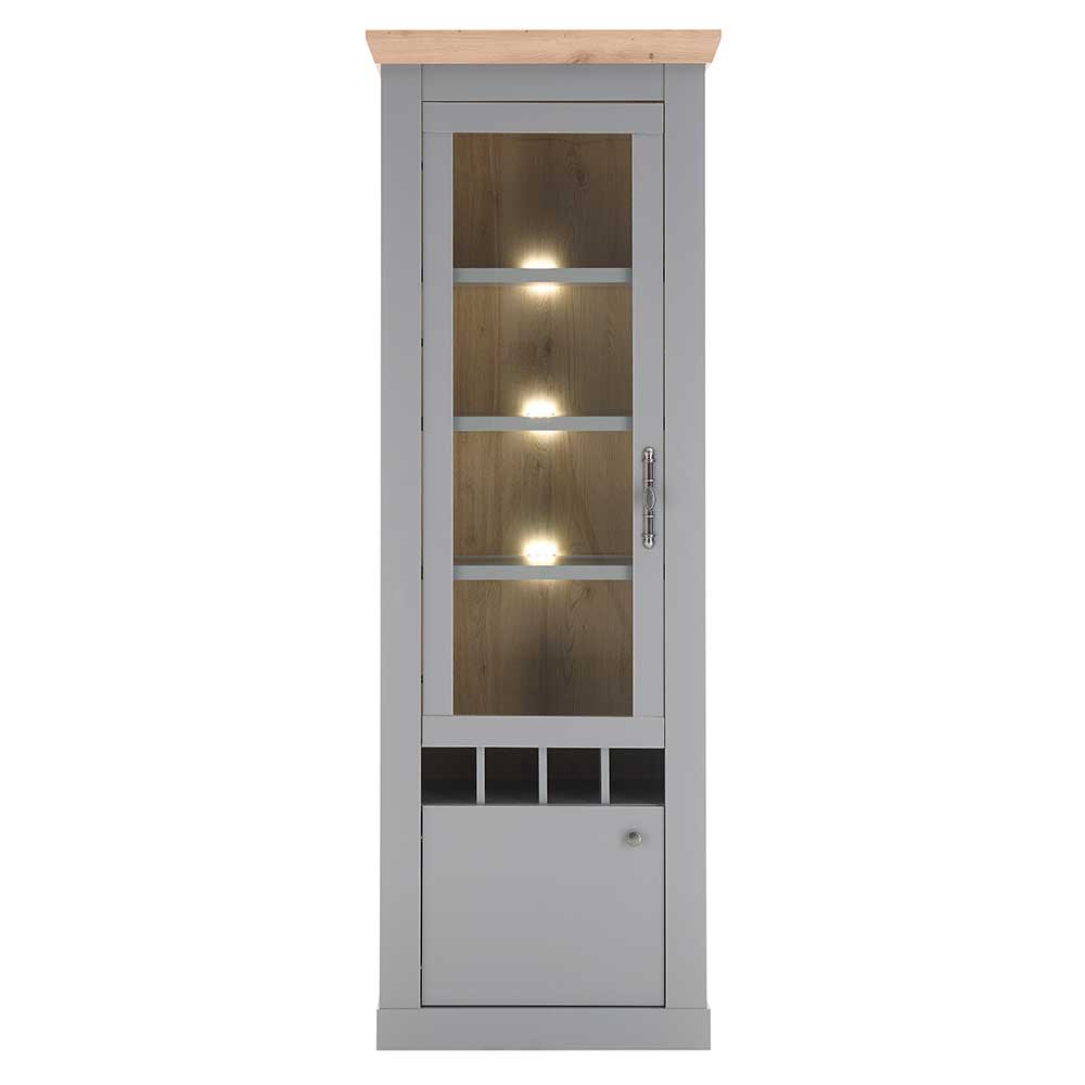 Country Vitrine in Lichtgrau & Eiche Optik - Buleta