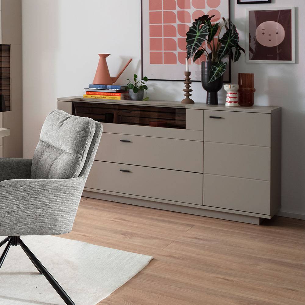 Sideboard in Grau mit Wildeiche - Teorina