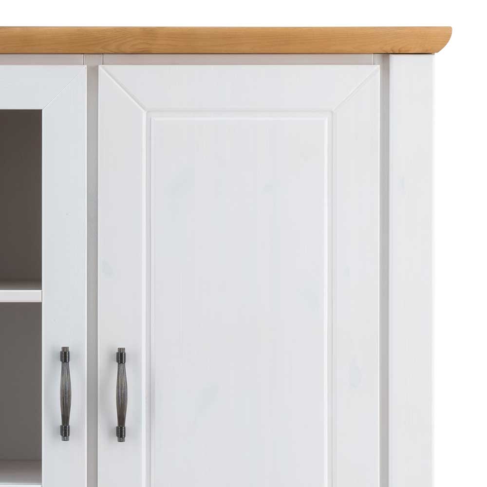144x135x42 Landhaus Schrank in Weiß & Kiefer - Nuita