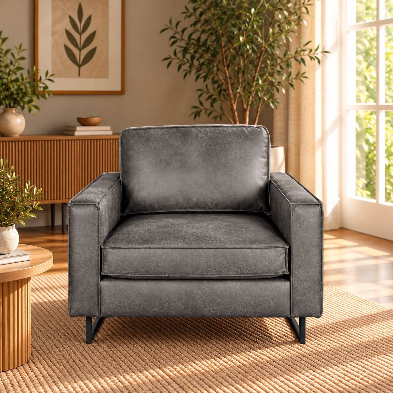 Wohnzimmer Sessel in Grau Microfaser - Dolios