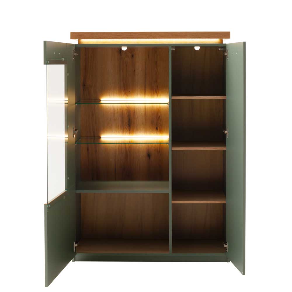 Highboard Vitrine in Graugrün und Eiche - Kwin