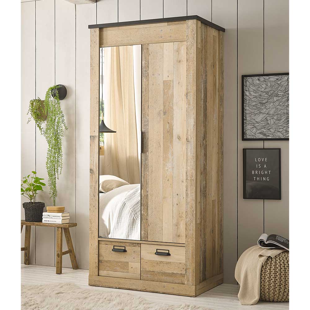 93x209x63 Kleiderschrank mit Spiegel - Naiavio