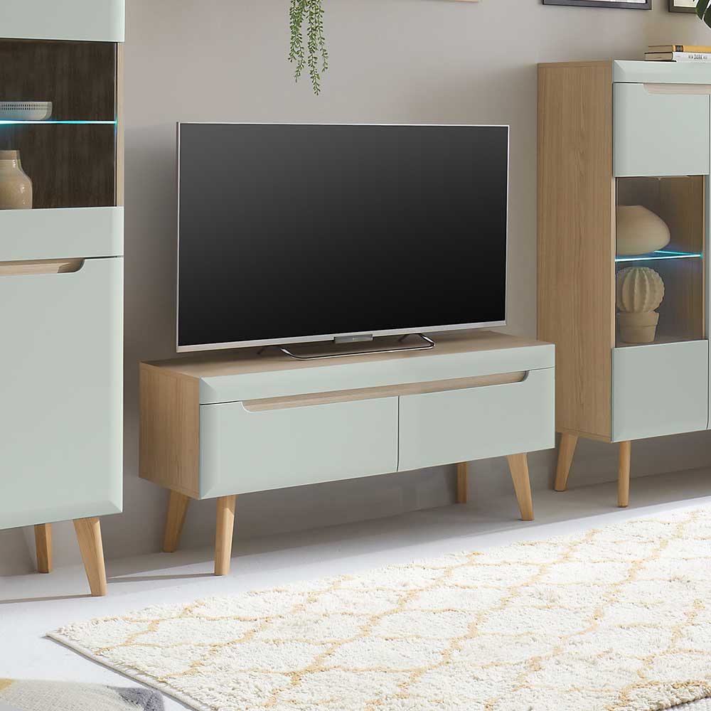 TV Board in Mintgrün mit Eiche - Armina