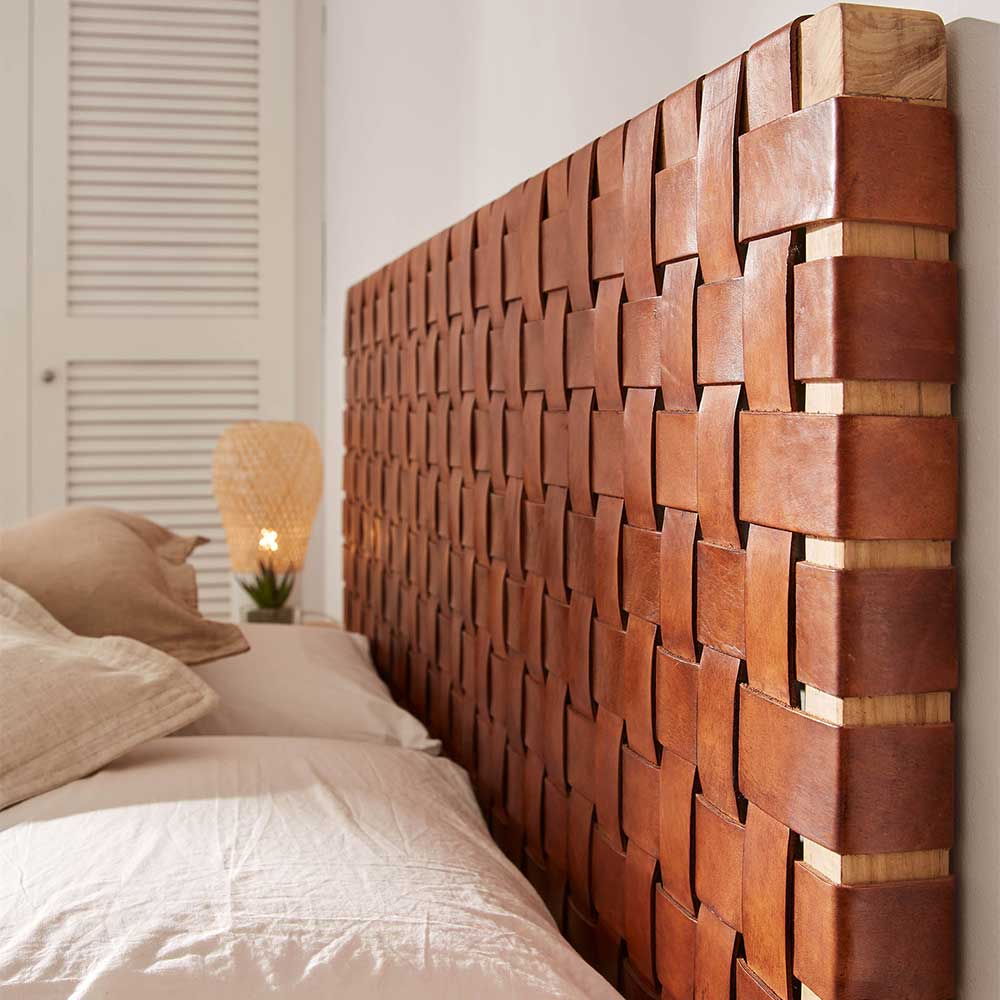 153x110x3 Bett Kopfteil aus Echtleder Geflecht - Standy