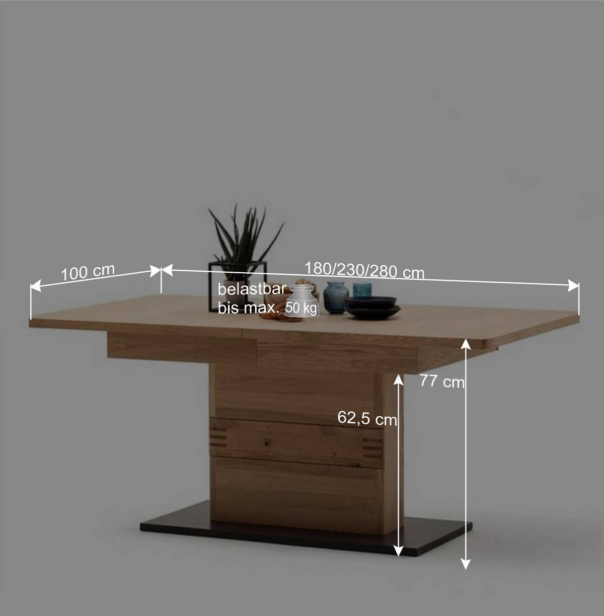 Esszimmer Säulentisch mit zwei Einlegeplatten - Crupean