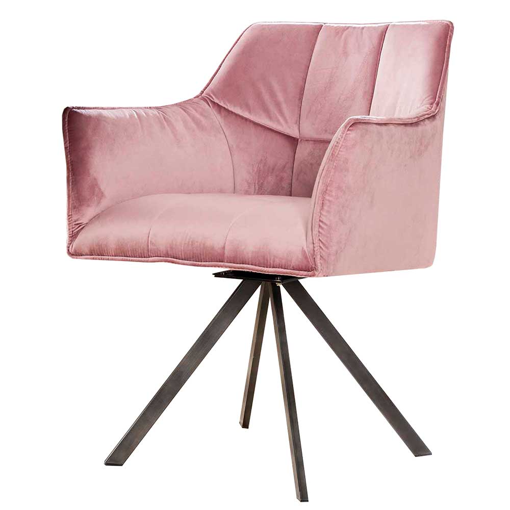 Moderner Tischsessel in Rosa Samt - Lina (2er Set)