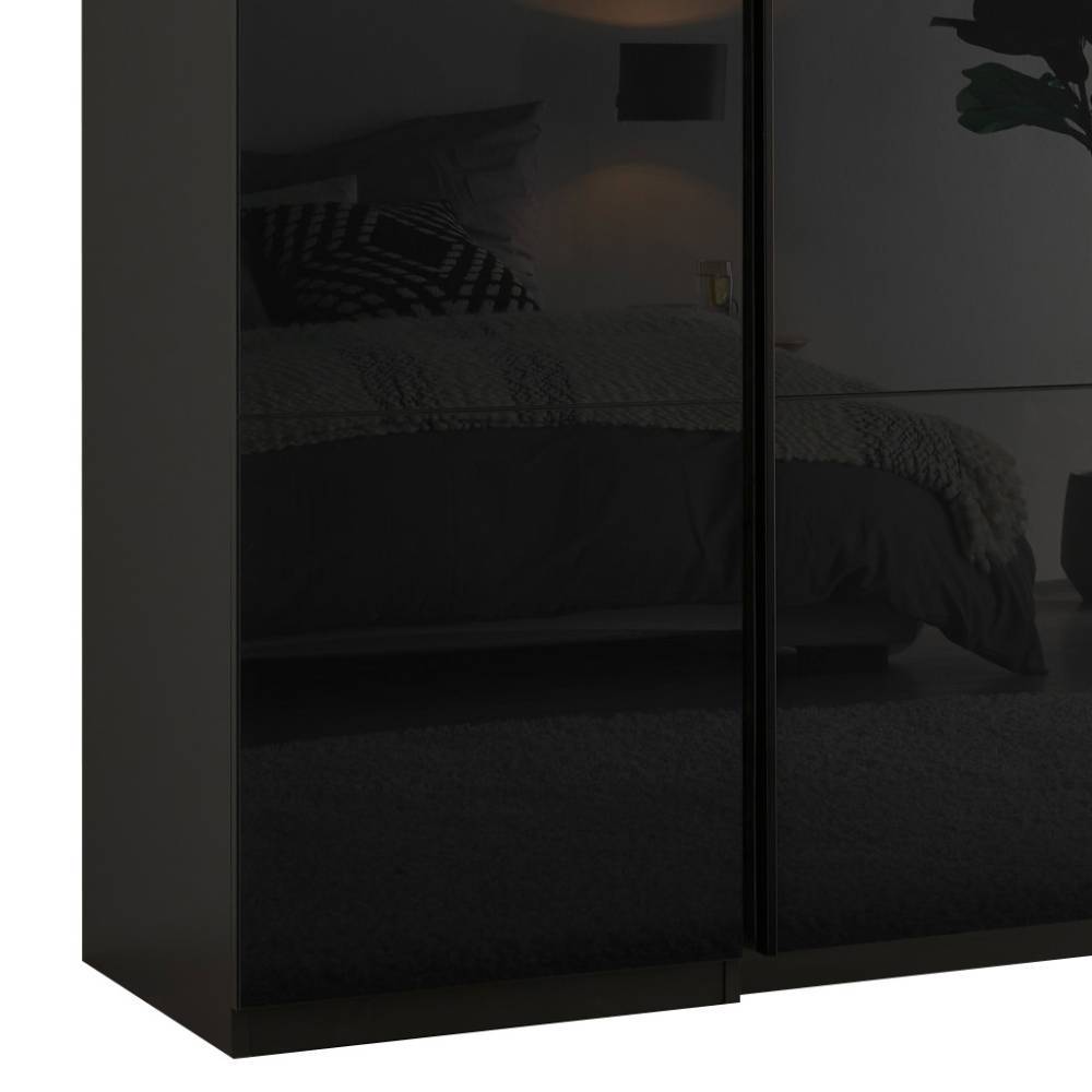 Glänzende schwarze Kleiderschranktür mit eleganter Spiegelfront und modernem Design – Adjoma