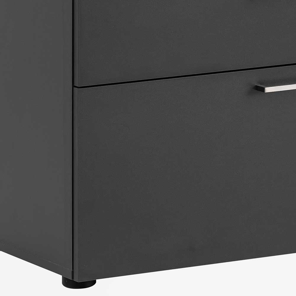 Detail der anthrazitfarbenen Office Kommode mit Sockelfuß und Schublade – Loshos