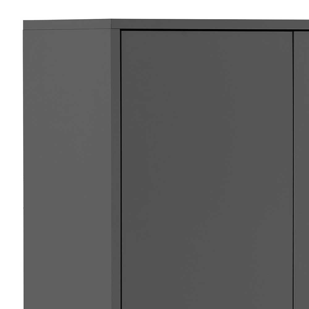 Obere Ecke des anthrazitfarbenen Büroschranks mit zwei Türen – Brasova
