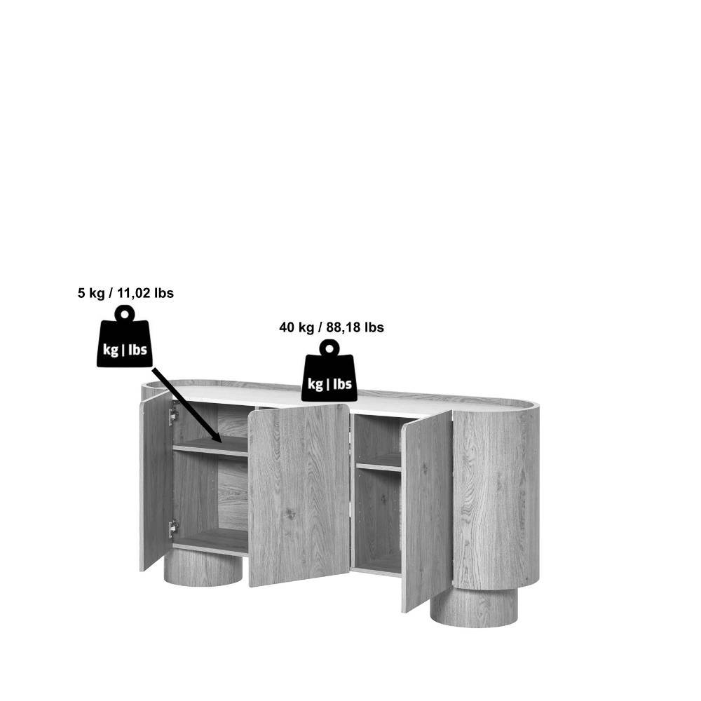 Ovales Sideboard in Eiche Optik & Weiß - Ascalwa