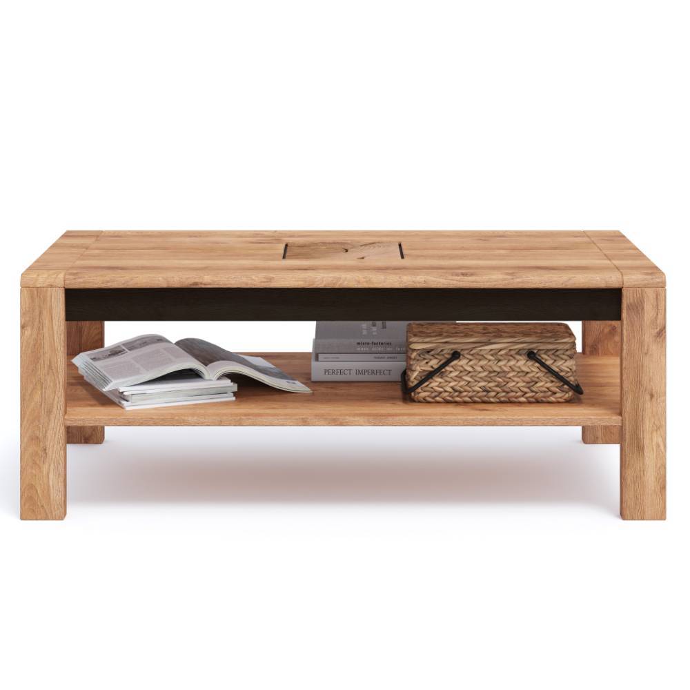 Wildeiche Couchtisch mit Hirnholz Applikation - Shipper