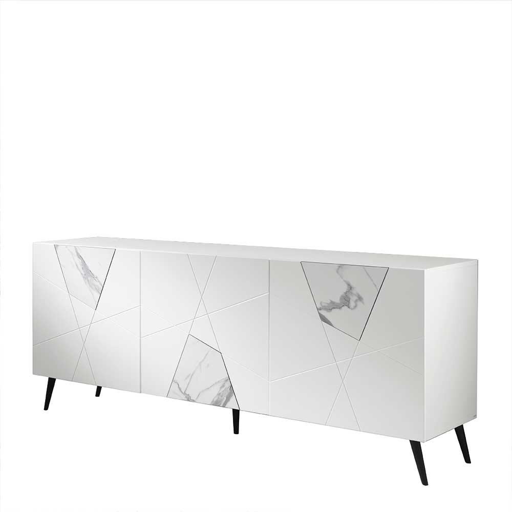 Weißes Sideboard mit Marmor Einsätzen Grau - Eleonora