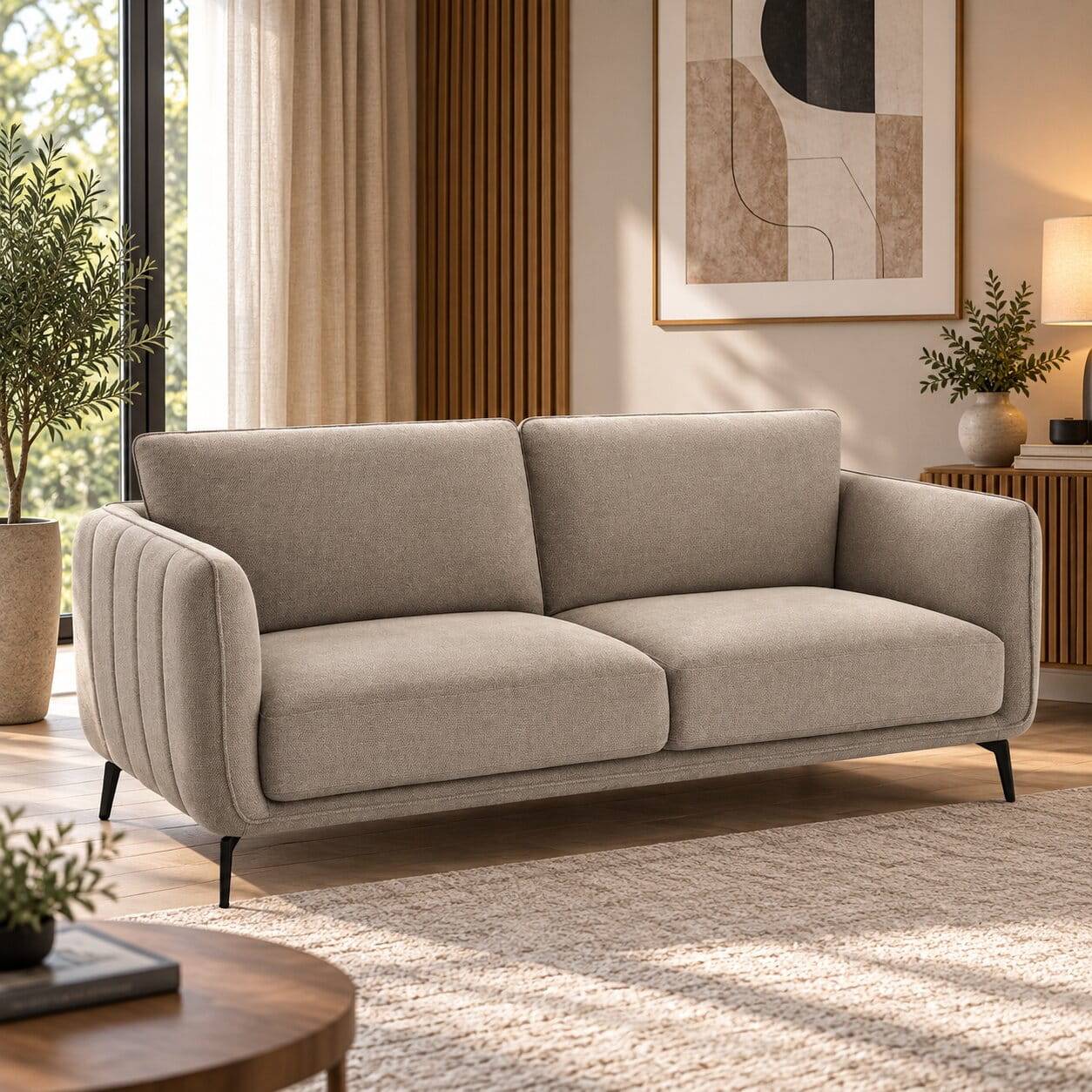 Federkernsofa in Beige Stoffbezug - Ordinia