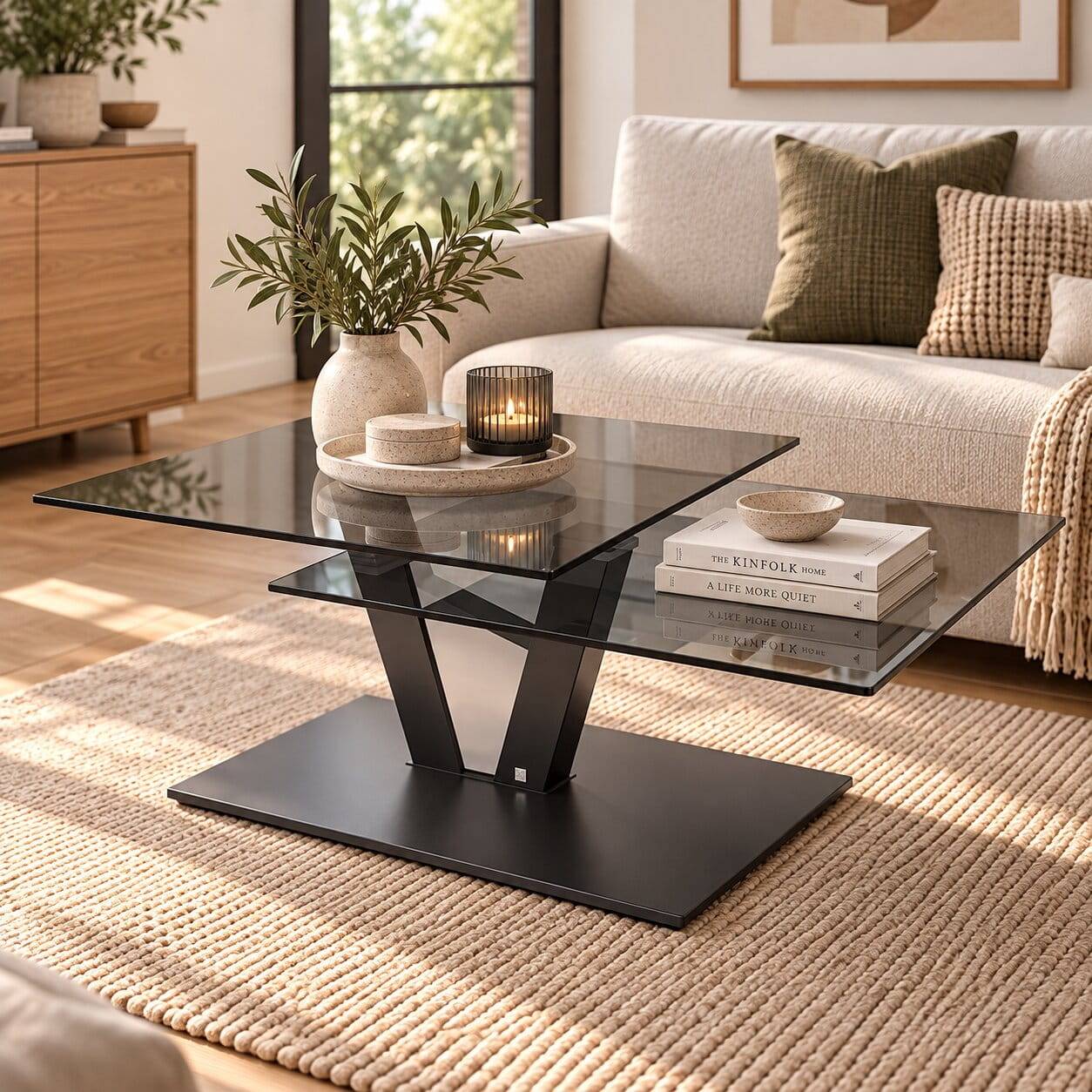 Couchtisch mit zwei Platten aus Rauchglas - Vorcan