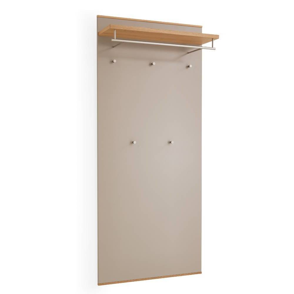 Elegantes Garderobenpaneel in Taupe mit Eiche Bianco Ablage, Kleiderstange und Haken – Barcelos
