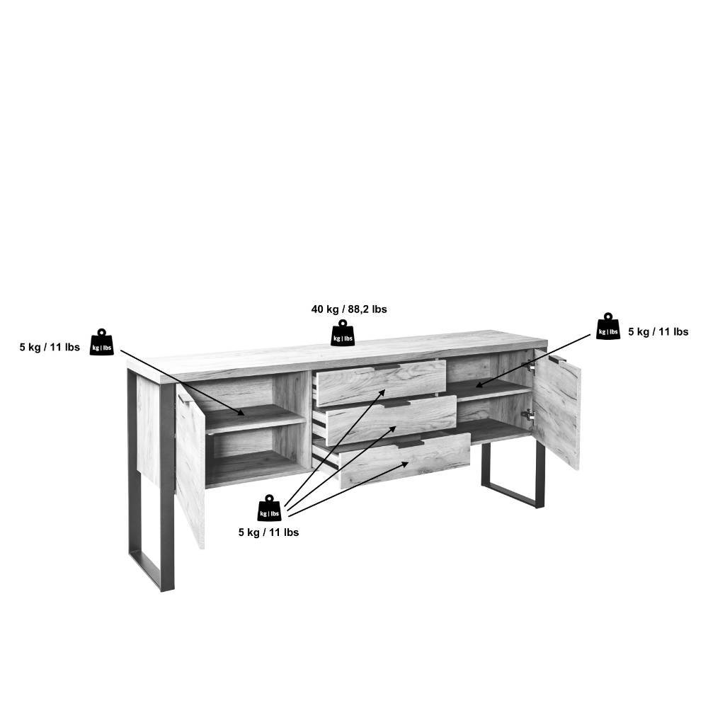 Industrial Sideboard in Holzoptik Schwarz - Ailunaro