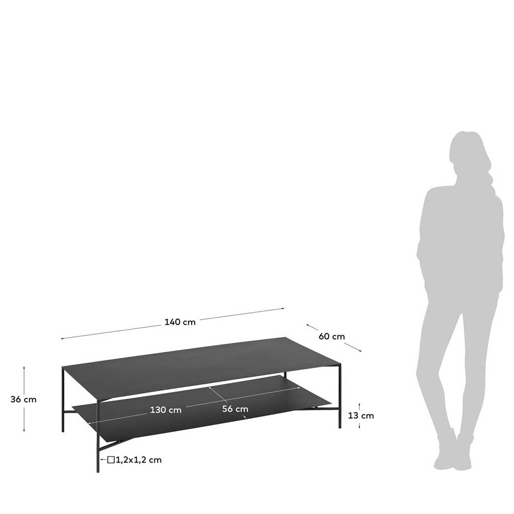 140x60 Wohnzimmertisch aus schwarzem Metall - Arno