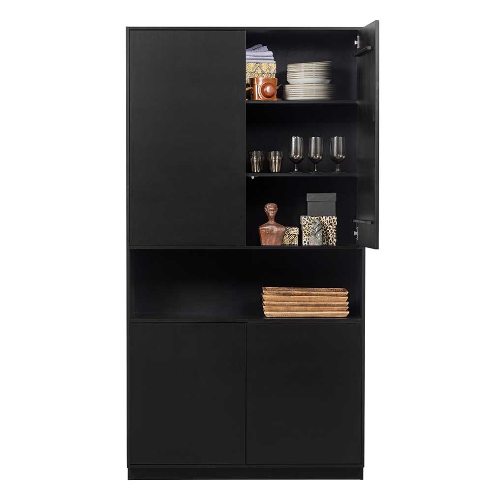 110x210x40 cm Kiefernholz Schrank teilmassiv in Schwarz - Niwidus