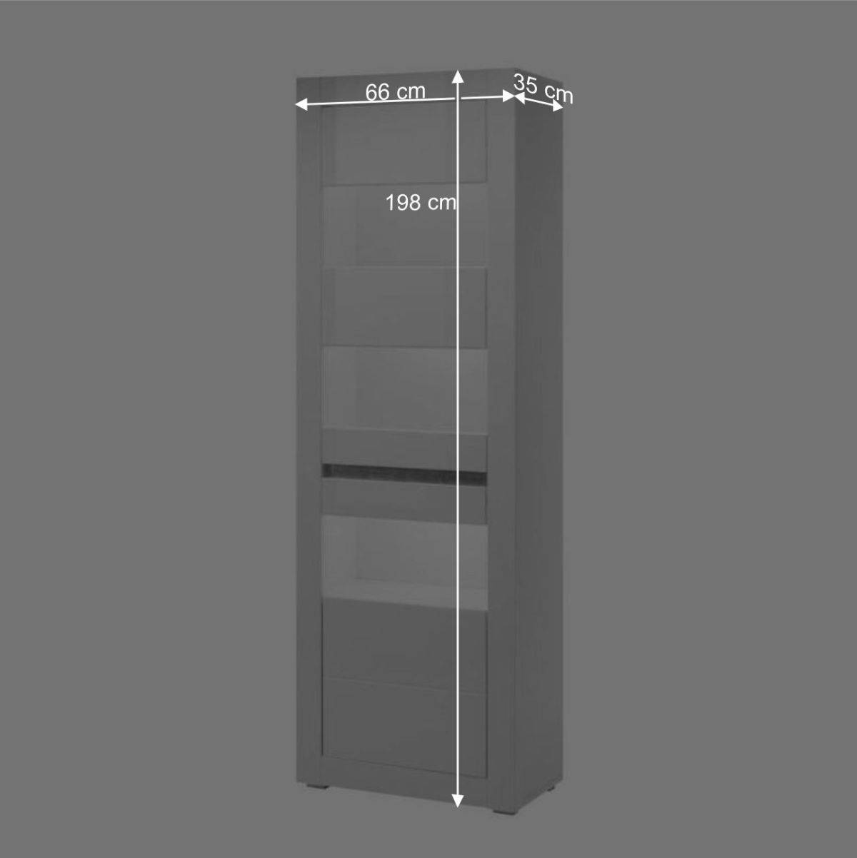 Hochglanz Vitrine in Weiß mit Beton Dekor Mextra 2-türig