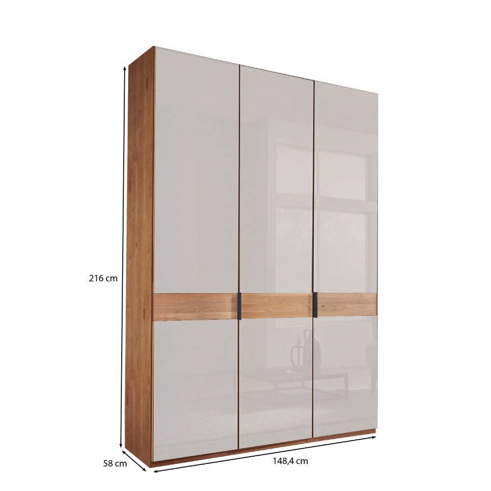 3-türiger Kleiderschrank mit Maßen 216x148,4x58 cm, Holz und Hochglanz-Design – Dilacco
