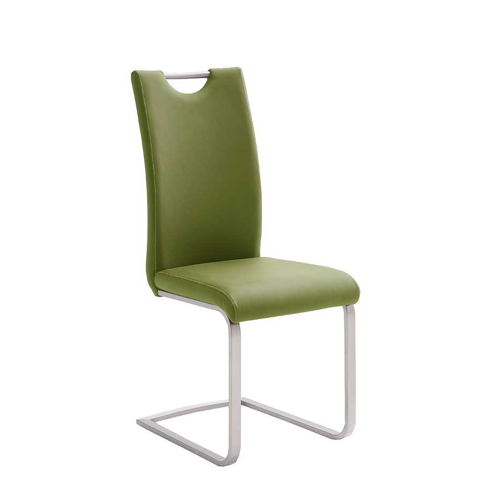 Olivgrüner Esszimmerstuhl Freischwinger Cora mit Kunstleder (4er Set)