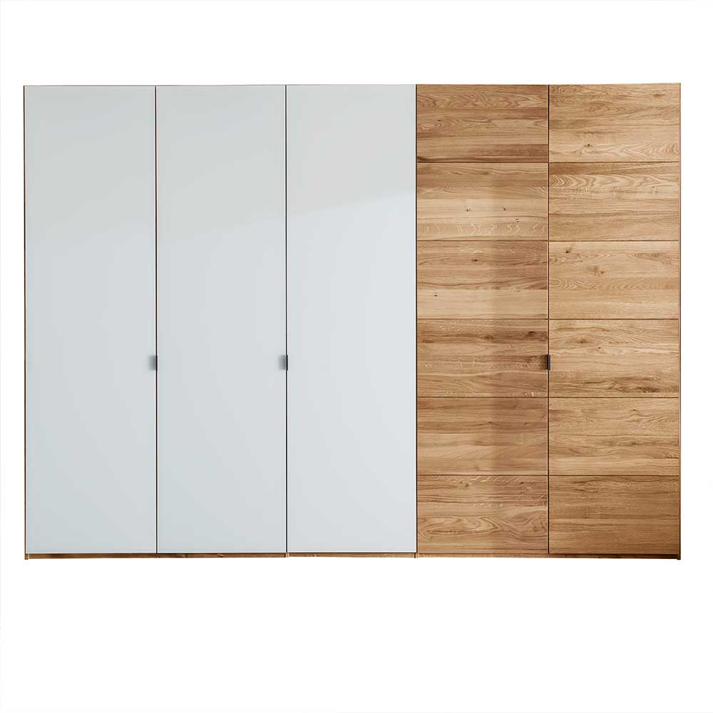 5-türiger Kleiderschrank aus Wildeiche & Weißglas - Mangaly