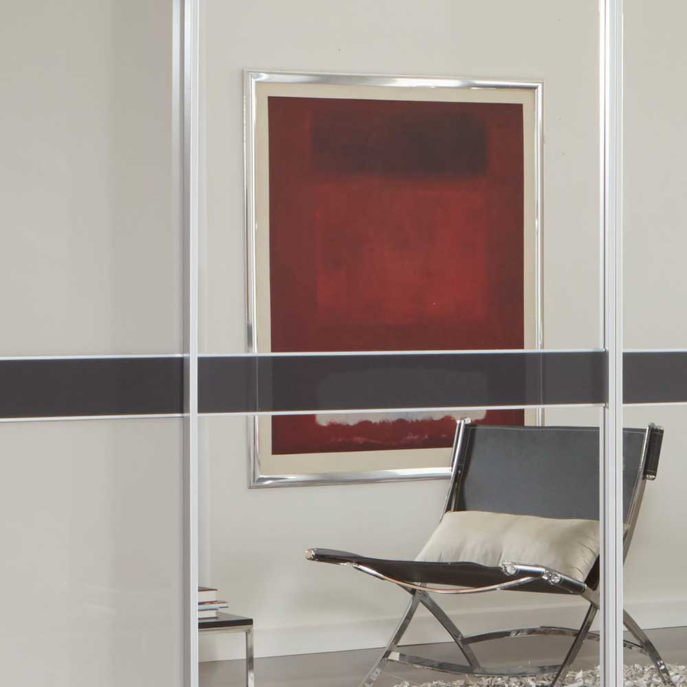 Design Schrank mit Spiegel & Glas Front Hellgrau - Capolyna