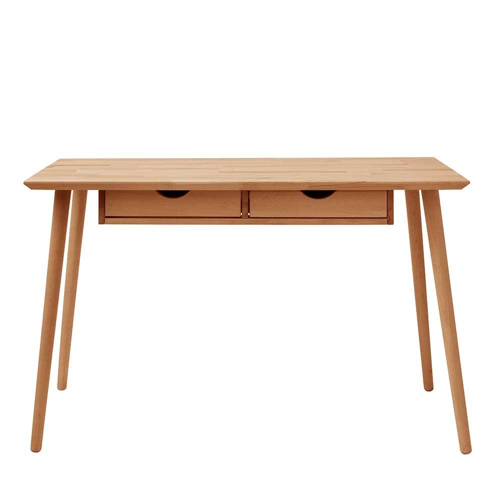 Massivholz Schreibtisch mit zwei Schubladen und konischen Beinen für das Homeoffice – Oventa