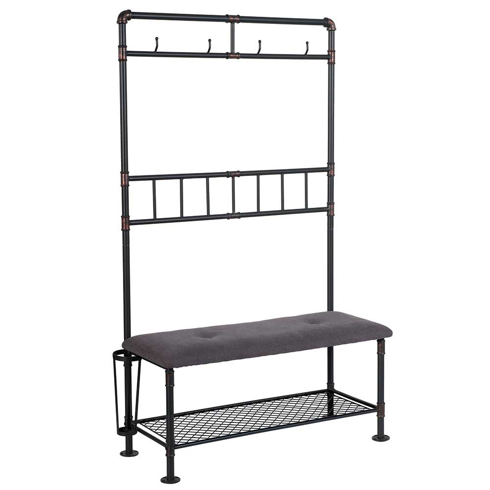 Komplette Garderobe mit Sitzbank, Schuhrost, Kleiderstange und Schirmhalter im Industrial Style – Nenvia