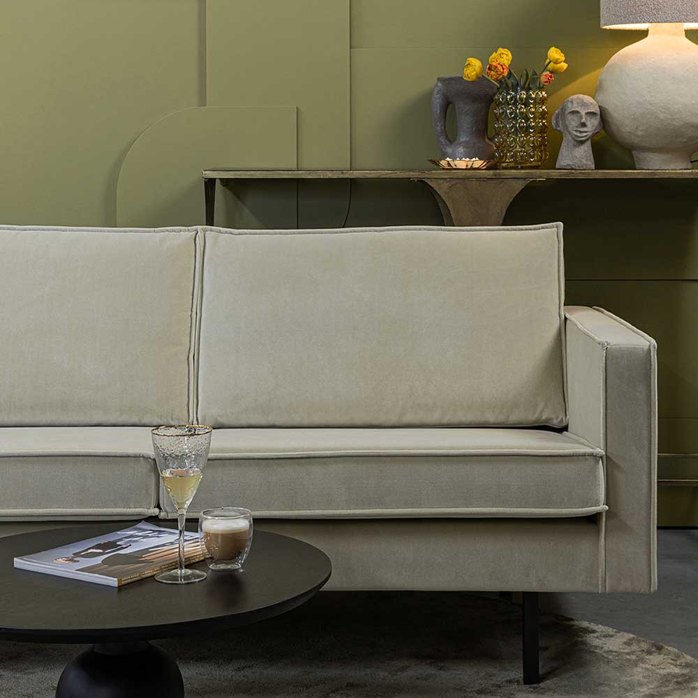 Retro Couch aus Samt in Graugrün - Vontada