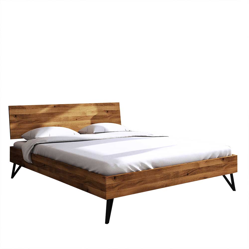 Wildeiche Bett aus Stahlfüßen in Schwarz - Mandirov