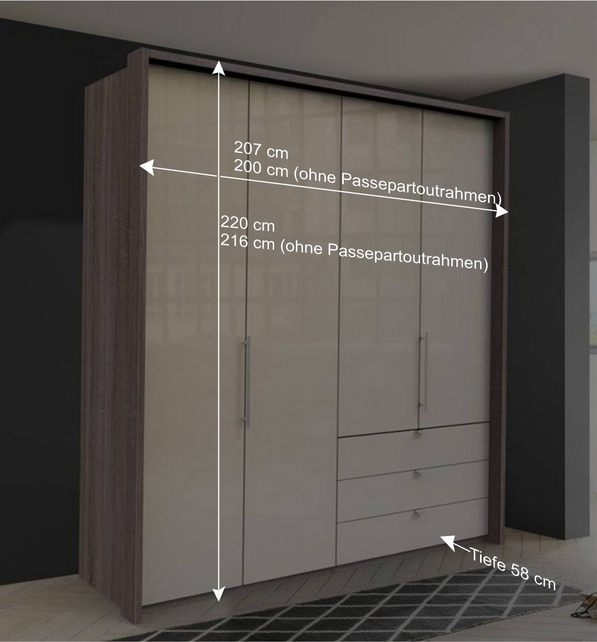 2m Kombi-Kleiderschrank mit 2 Gleittüren - Premuda