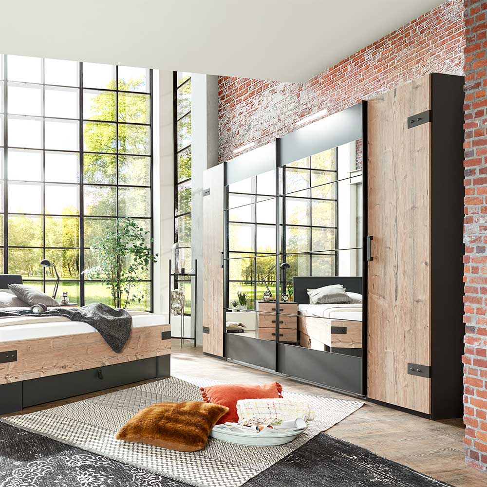 Kleiderschrank in Tanne Dekor & Grau - Ardila