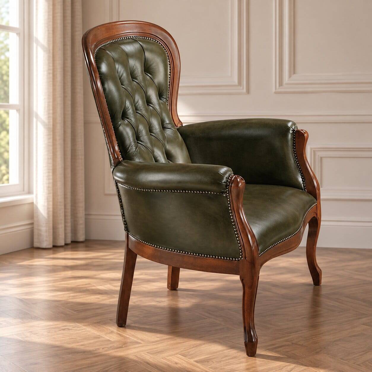 Chesterfield Armlehnstuhl Magari in Kunstleder Grün