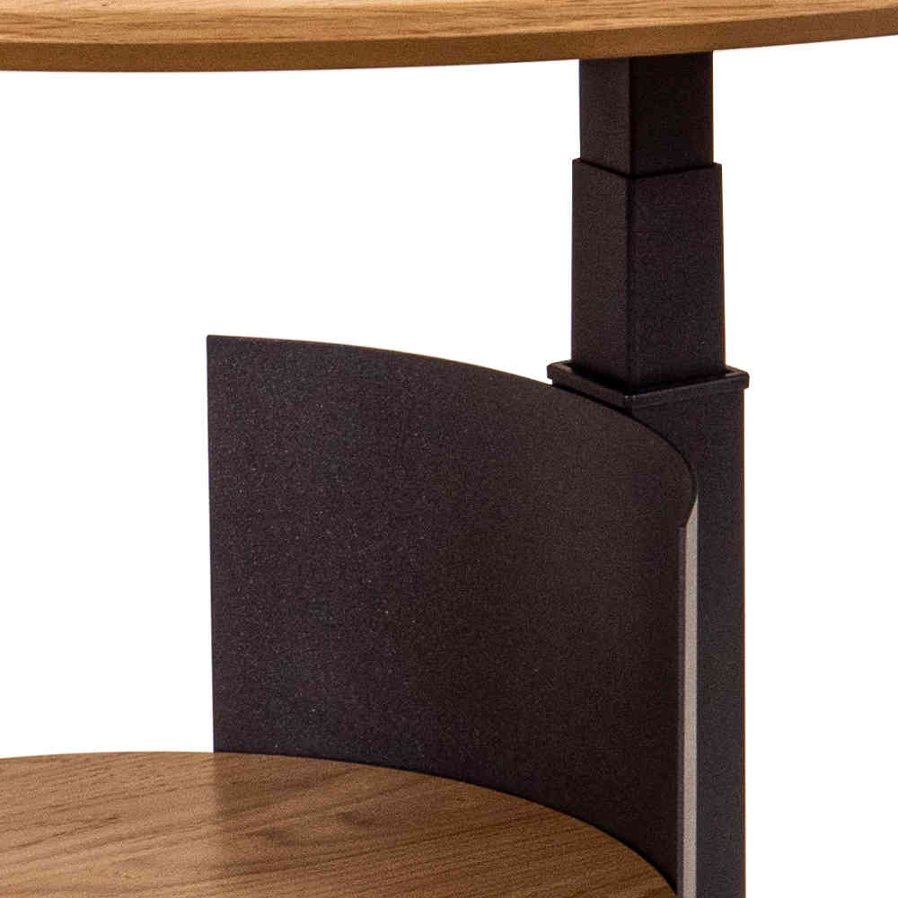 Detail des höhenverstellbaren Mechanismus aus schwarzem Metall für den Couchtisch – Hiltona