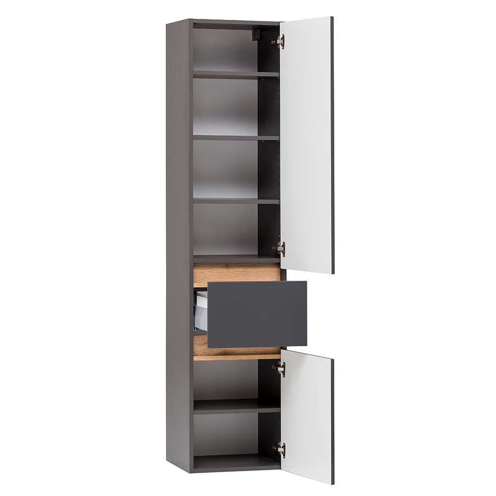 40x185x35 Bad Hochschrank in Grau mit Wildeiche - Agiruan