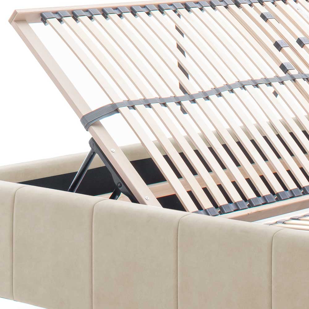 Gepolstertes Stauraumbett in Beige Velours - Emja