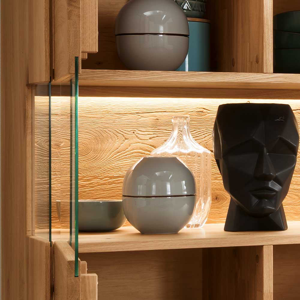 Highboard mit Glaseinsatz aus Wildeiche massiv - Millena