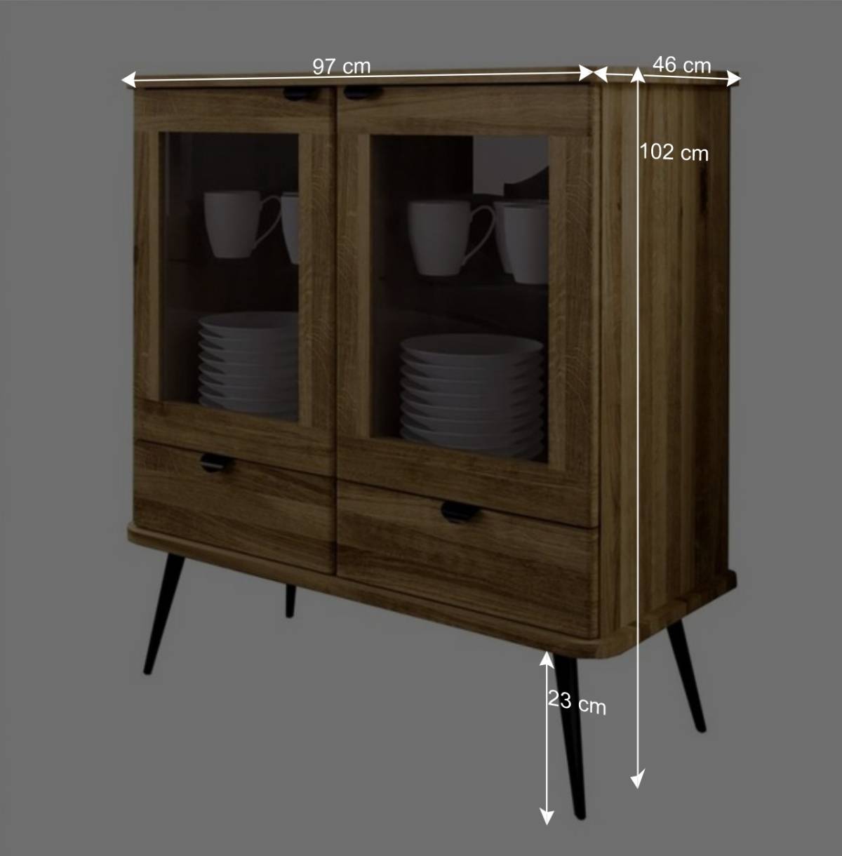 Highboard mit Glastüren mit zwei Schubladen - Casarius
