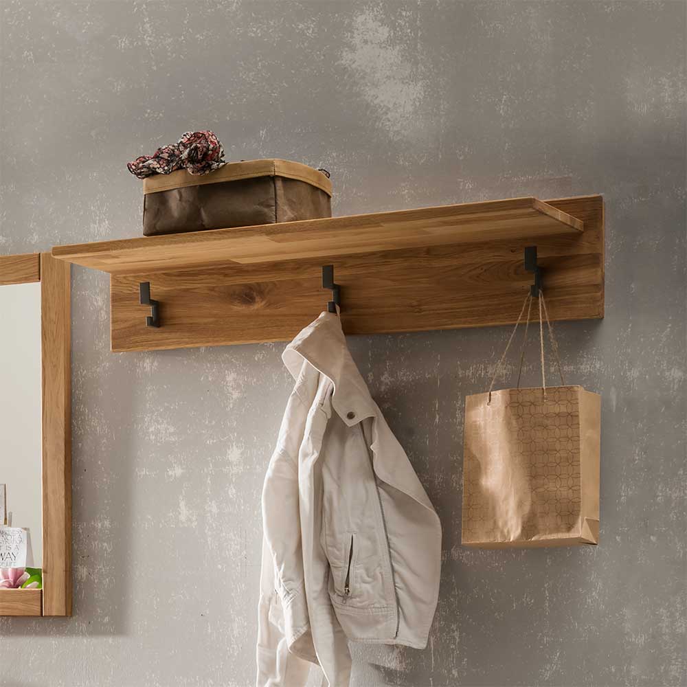 Wandgarderobe aus Holz mit Ablagebrett und drei Haken für Jacken und Taschen – Teano