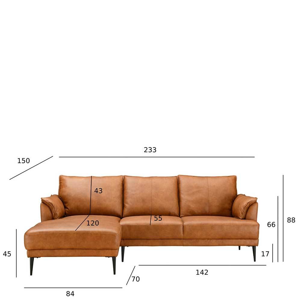 Federkern Ecksofa in Cognac Braun Leder - Zierra